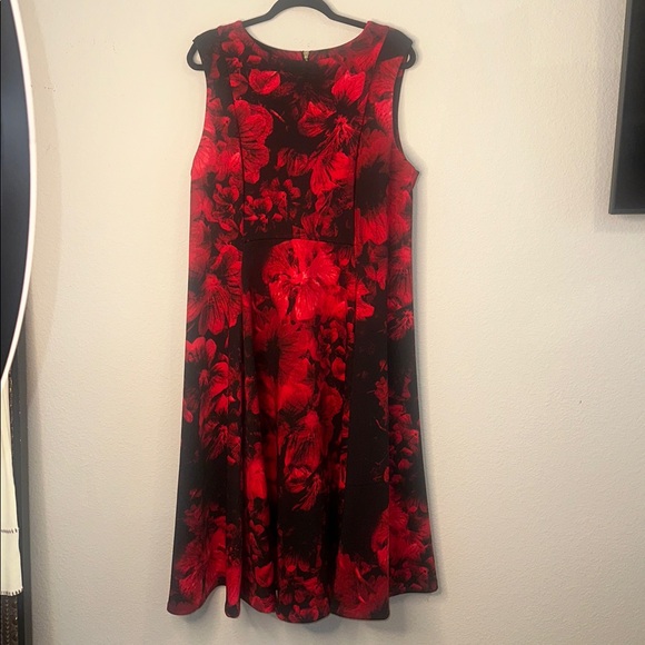 Calvin Klein Red and Black Floral Midi Dress - Picture 1 of 6